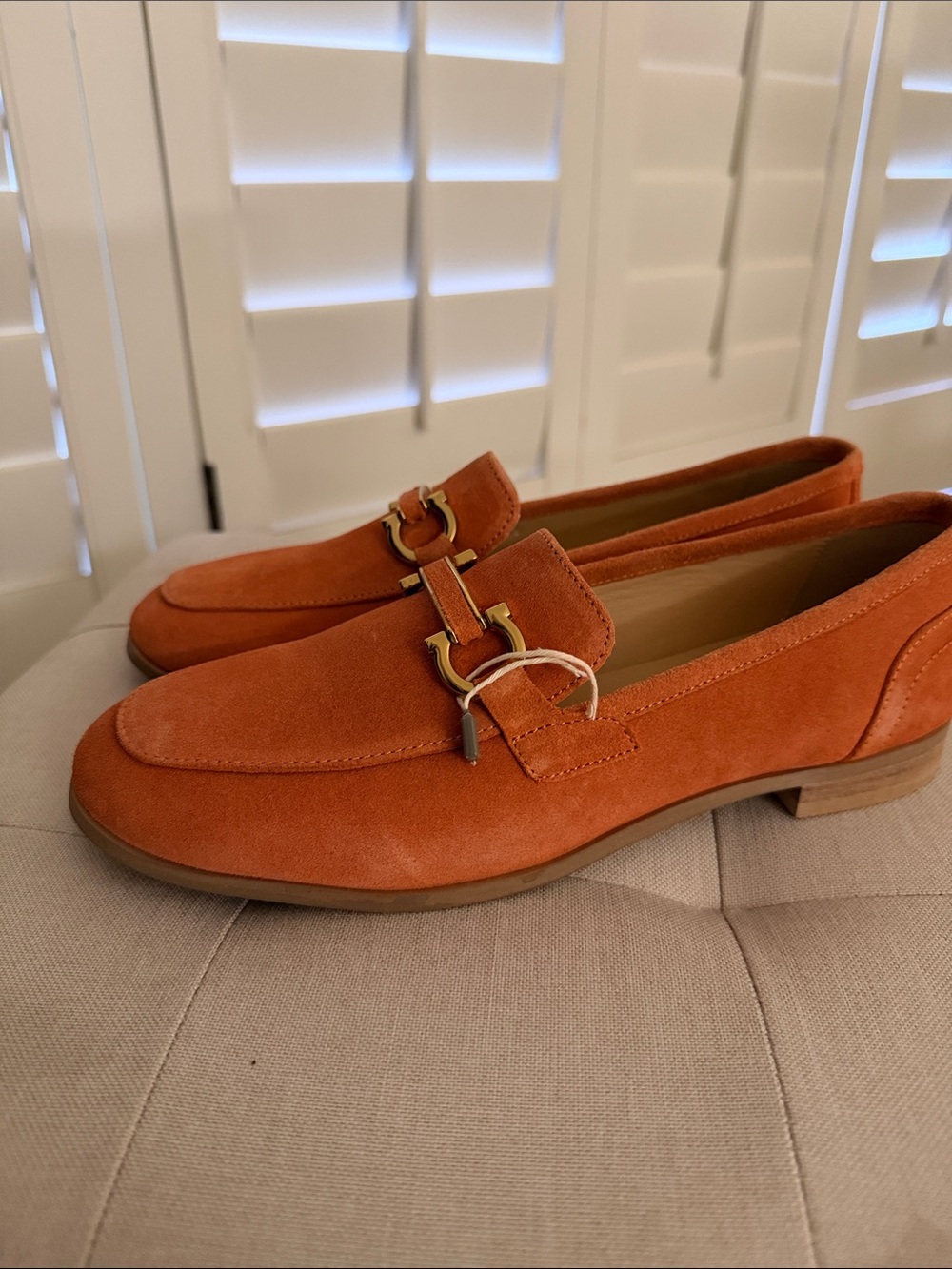 Suede Buckle Loafers in Burnt Orange